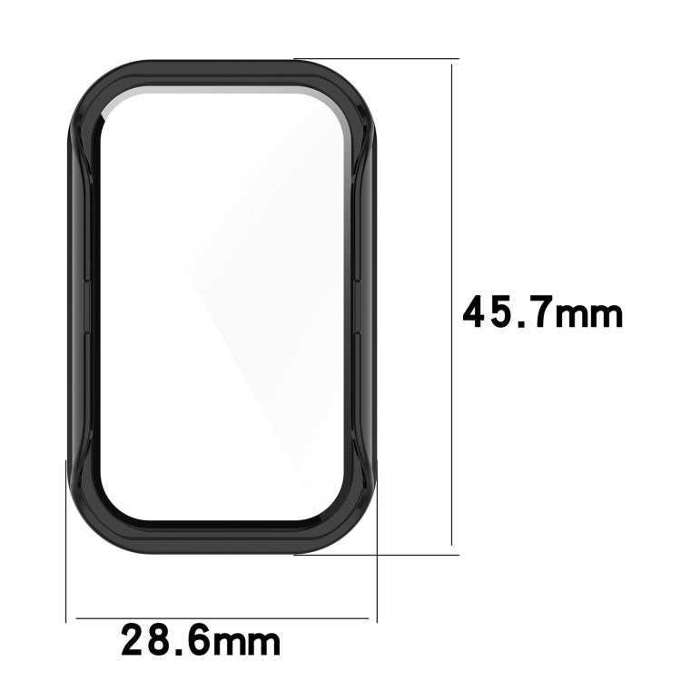 Protective case for Xiaomi Smart Band 8 Active and Redmi Band 2 made of PC and tempered glass, showcasing its sleek design and full coverage.