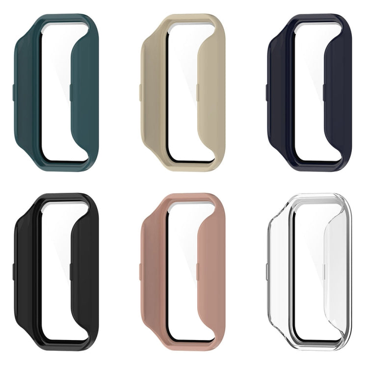 Protective case for Xiaomi Smart Band 8 Active and Redmi Band 2 made of PC and tempered glass, showcasing its sleek design and full coverage.