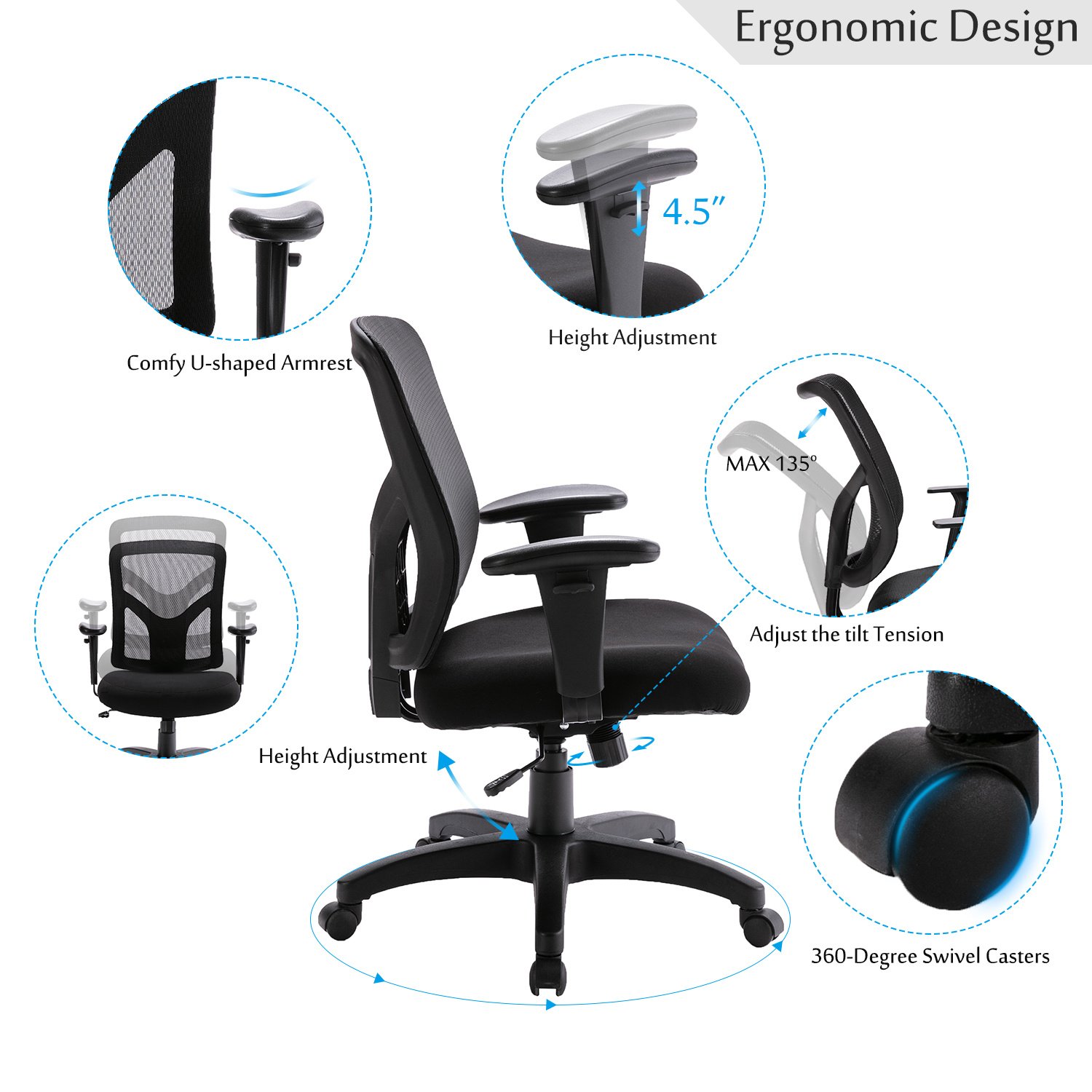 Big ergonomic office chair with mesh back and adjustable features, designed for comfort and support during long hours of use.