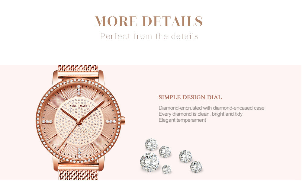 Elegant women's wristwatch featuring a full solid stainless steel strap, rose gold accents, and sparkling rhinestones, perfect for luxury styling.