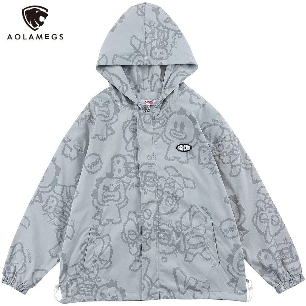 A stylish Funny Cute Cartoon Print Hooded Jacket for men, featuring a playful cartoon design, zipper closure, and a loose baggy fit, available in multiple colors.