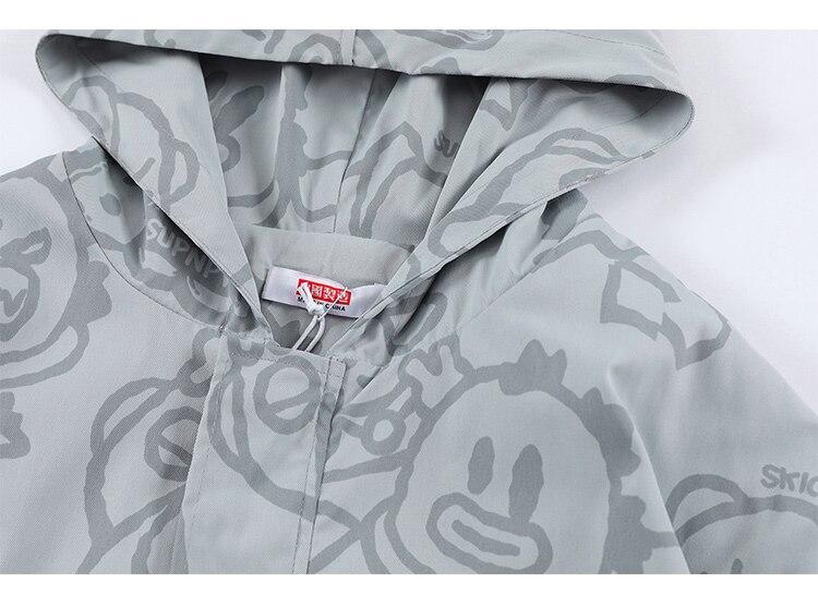 A stylish Funny Cute Cartoon Print Hooded Jacket for men, featuring a playful cartoon design, zipper closure, and a loose baggy fit, available in multiple colors.