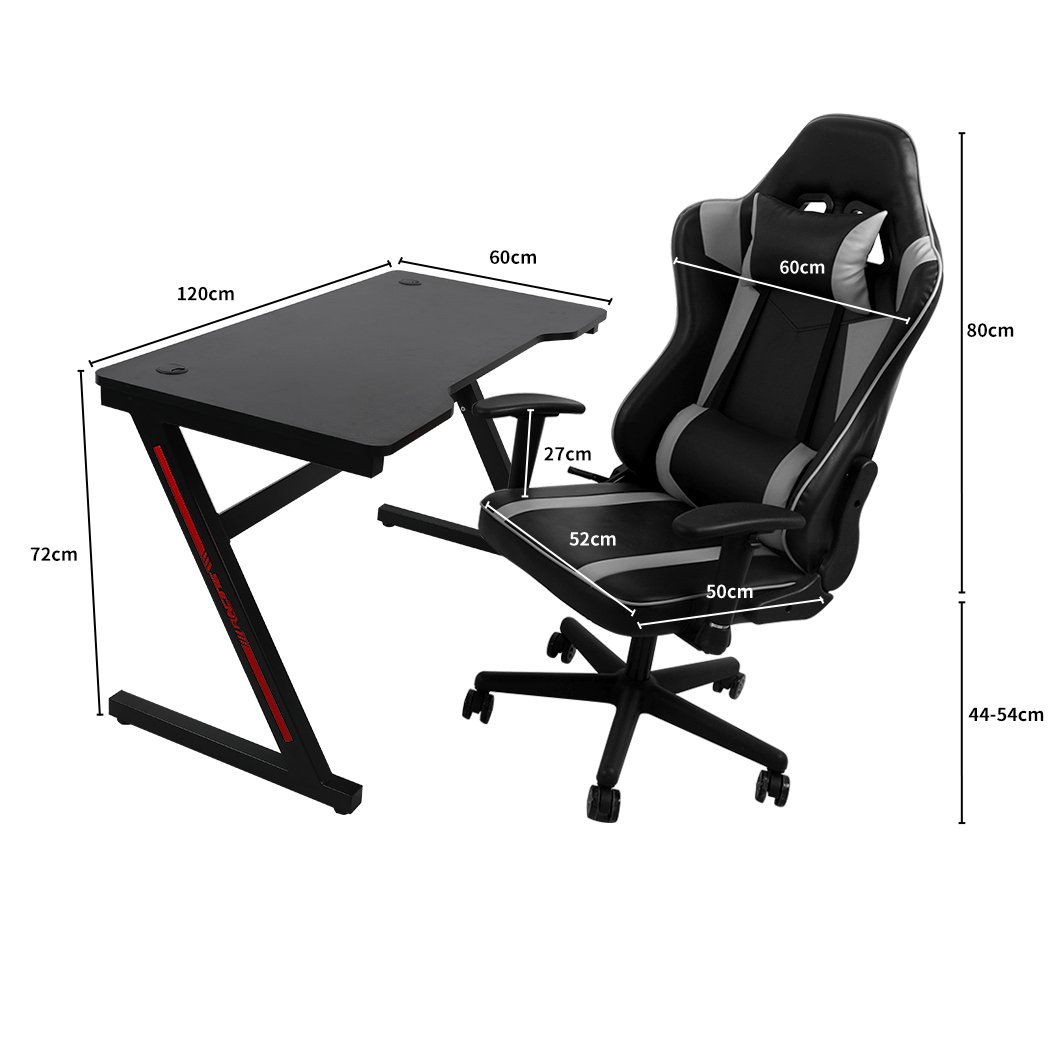 Gaming Chair Desk Computer Gear Set featuring ergonomic design, Z-shaped legs, and PU leather upholstery for ultimate comfort and style.