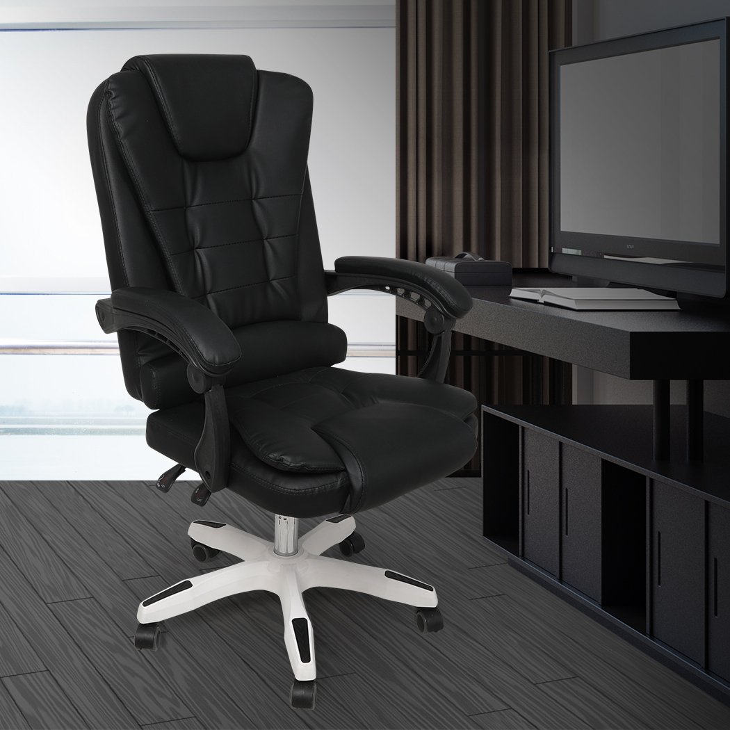 Gaming Chair Office Computer Seat in sleek black PU leather with ergonomic design and adjustable features.