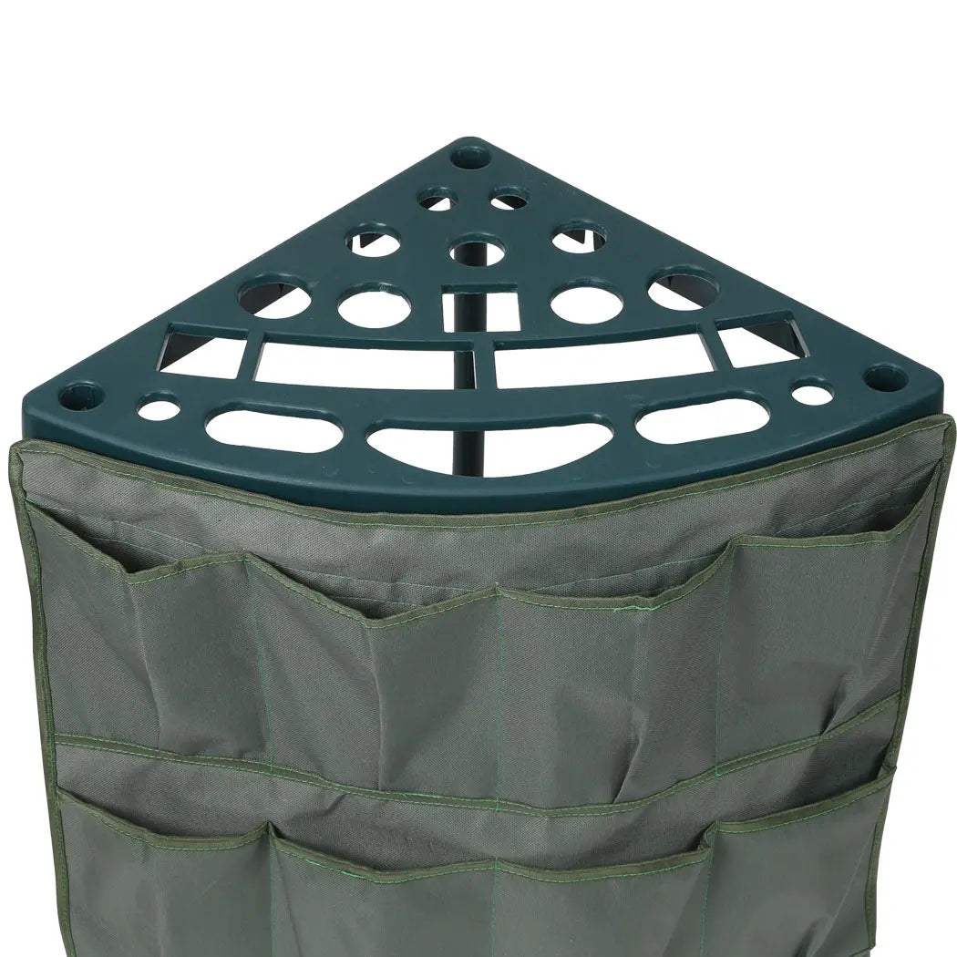 Garden Tools Rack with 27 slots and a large storage pouch, designed for organizing gardening tools in a compact space.