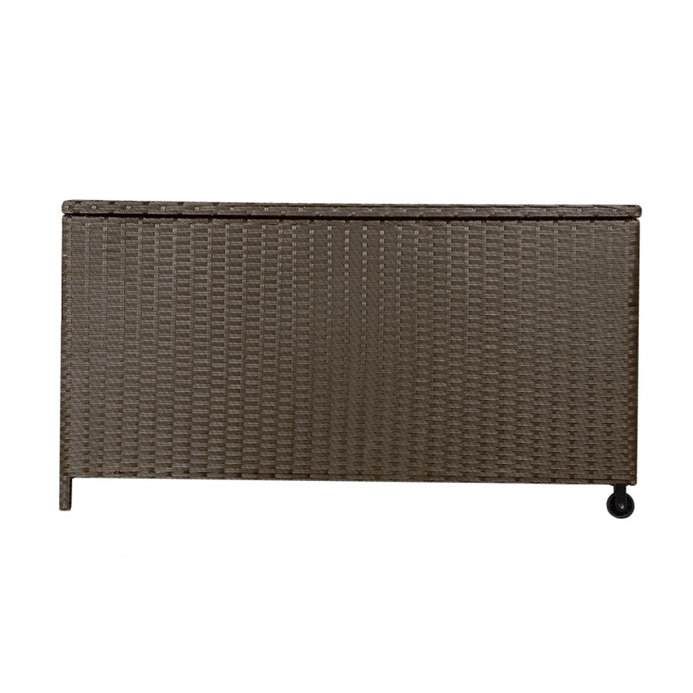 Gardeon 320L Outdoor Wicker Storage Box in brown, showcasing its stylish design and durable construction, perfect for outdoor storage.