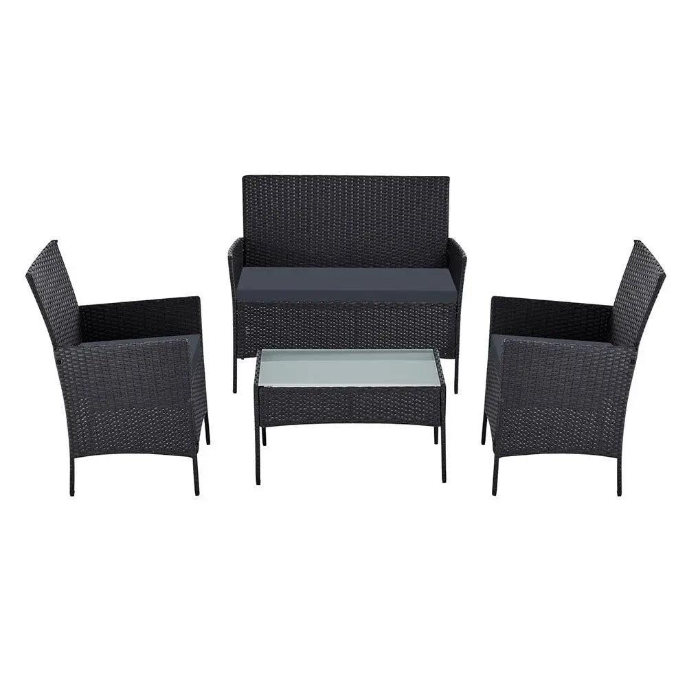 Gardeon Garden Furniture Outdoor Lounge Setting featuring two armchairs, a two-seater sofa, and a matching table in a stylish wicker design.