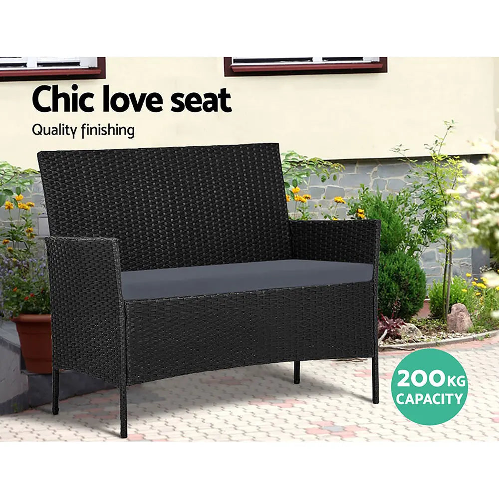 Gardeon Garden Furniture Outdoor Lounge Setting featuring two armchairs, a two-seater sofa, and a matching table in a stylish wicker design.