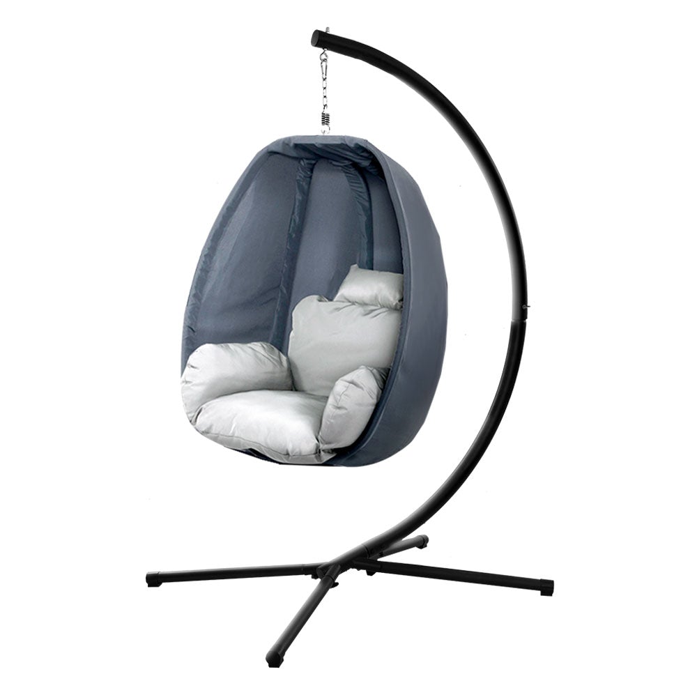 Gardeon Outdoor Furniture Egg Hammock Hanging Swing Chair Pod Lounge with soft cushion and sturdy steel frame in a stylish grey color.