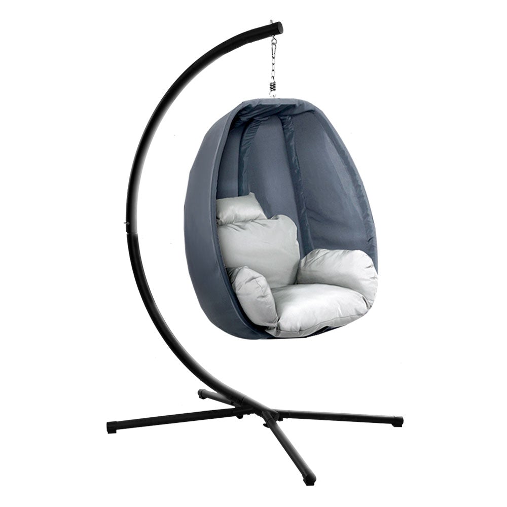 Gardeon Outdoor Furniture Egg Hammock Hanging Swing Chair Pod Lounge with soft cushion and sturdy steel frame in a stylish grey color.