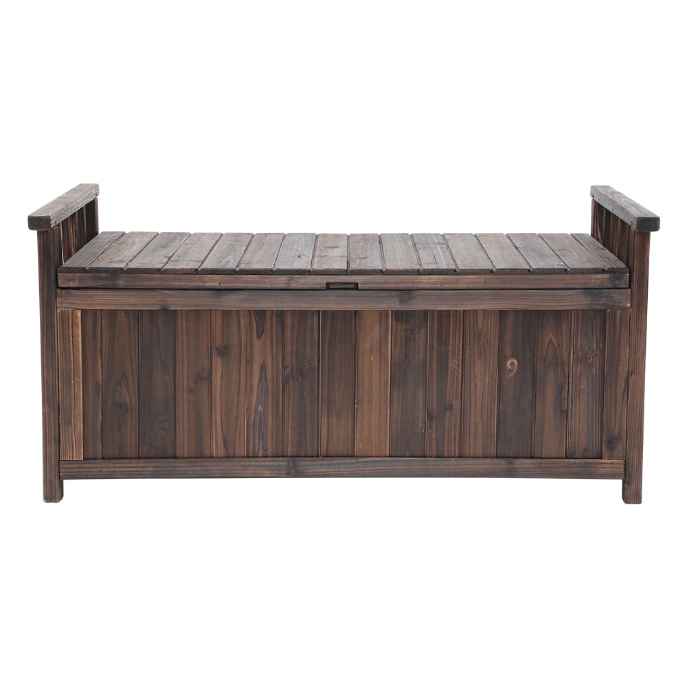 Gardeon Outdoor Storage Box Wooden Garden Bench in charcoal color, showcasing its dual function as a bench and storage solution in a garden setting.