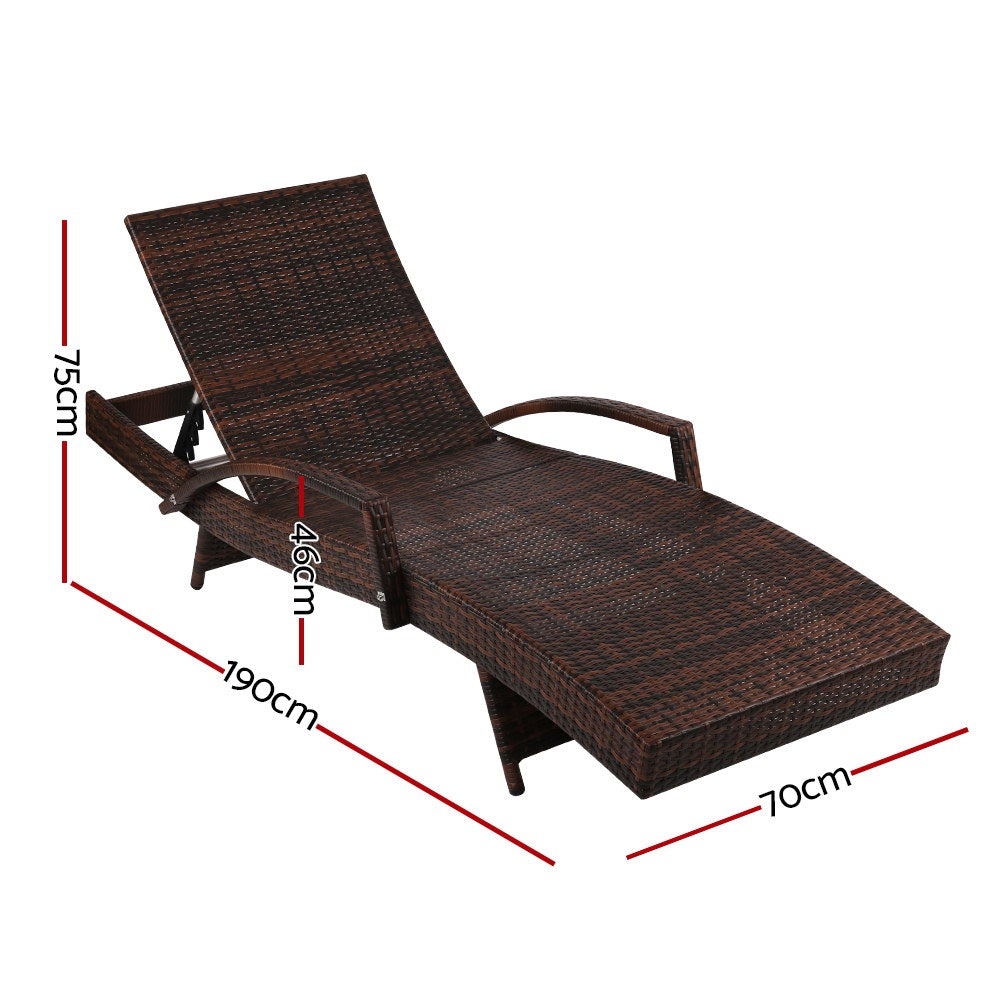 Gardeon Outdoor Sun Lounge in brown with beige cushions, featuring adjustable backrest and elegant design, perfect for outdoor relaxation.