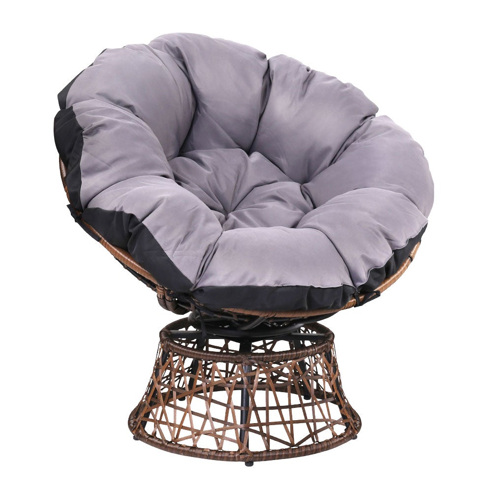 Gardeon Papasan Chair in brown with thick cushion, showcasing its stylish design and durable construction, perfect for indoor and outdoor use.