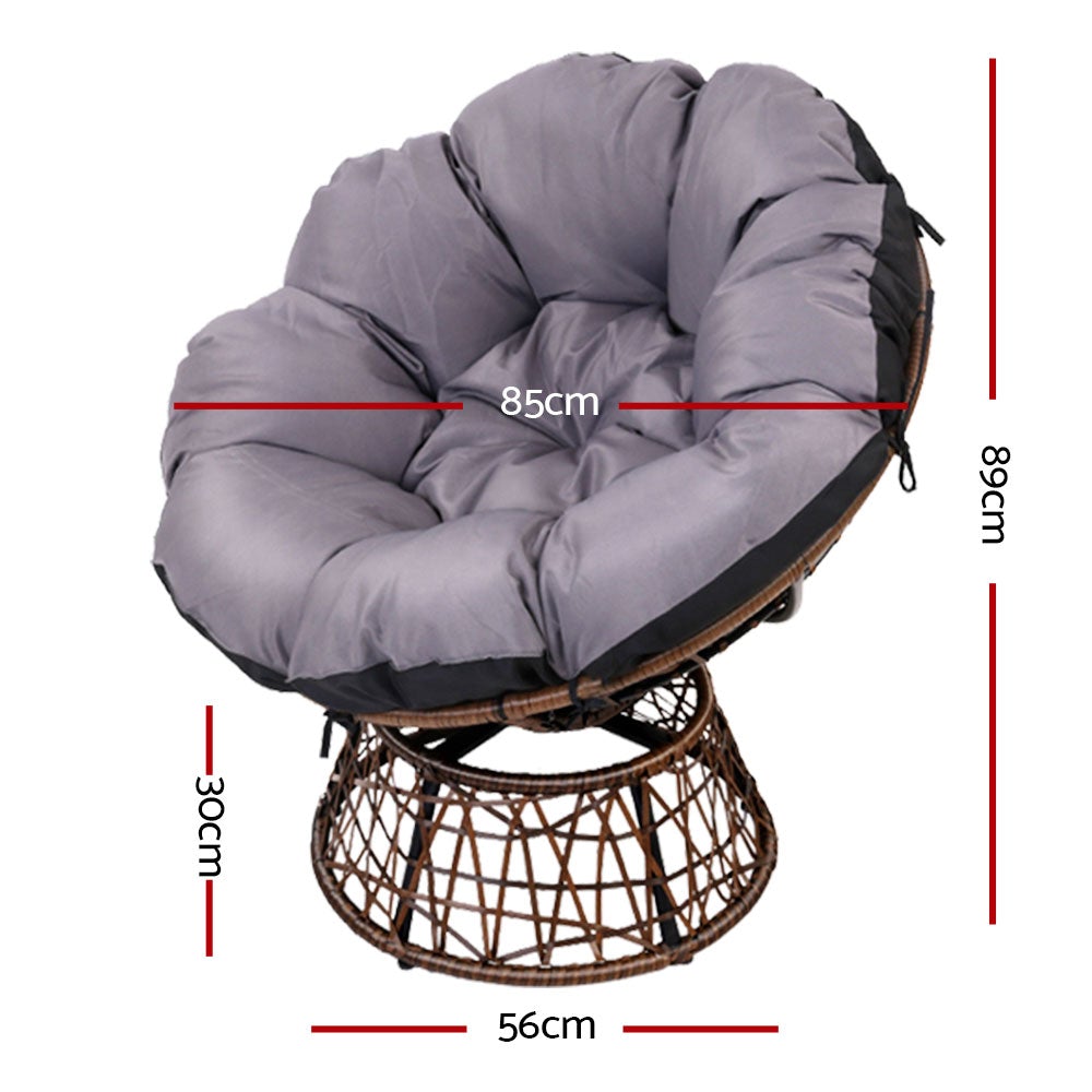 Gardeon Papasan Chair in brown with thick cushion, showcasing its stylish design and durable construction, perfect for indoor and outdoor use.