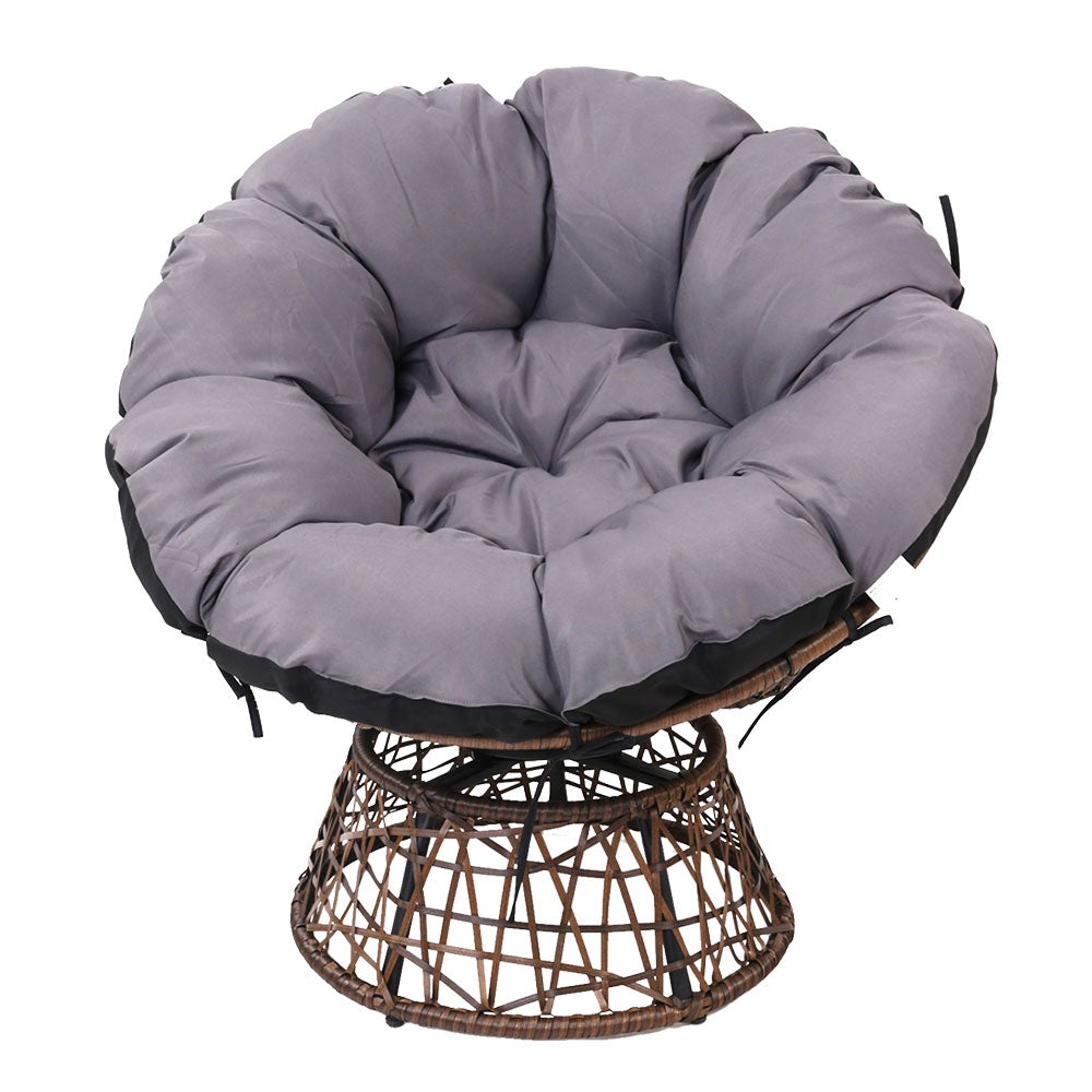 Gardeon Papasan Chair in brown with thick cushion, showcasing its stylish design and durable construction, perfect for indoor and outdoor use.