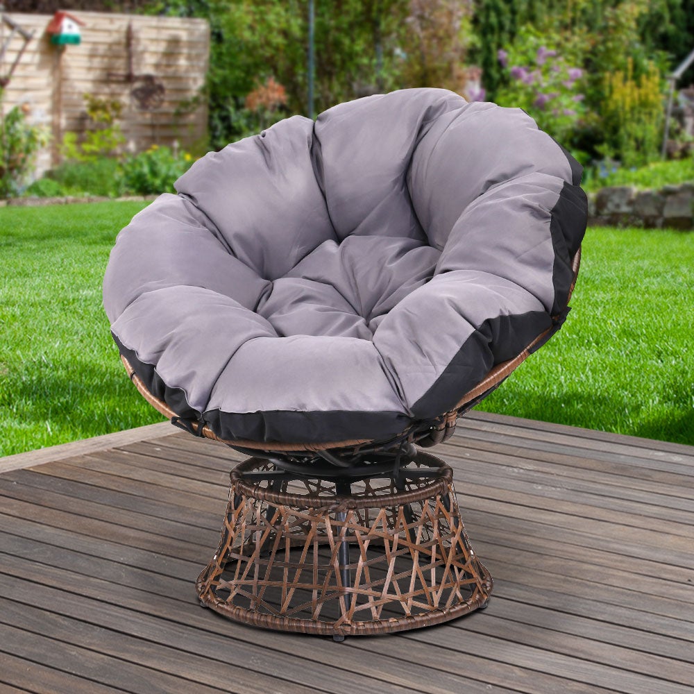 Gardeon Papasan Chair in brown with thick cushion, showcasing its stylish design and durable construction, perfect for indoor and outdoor use.