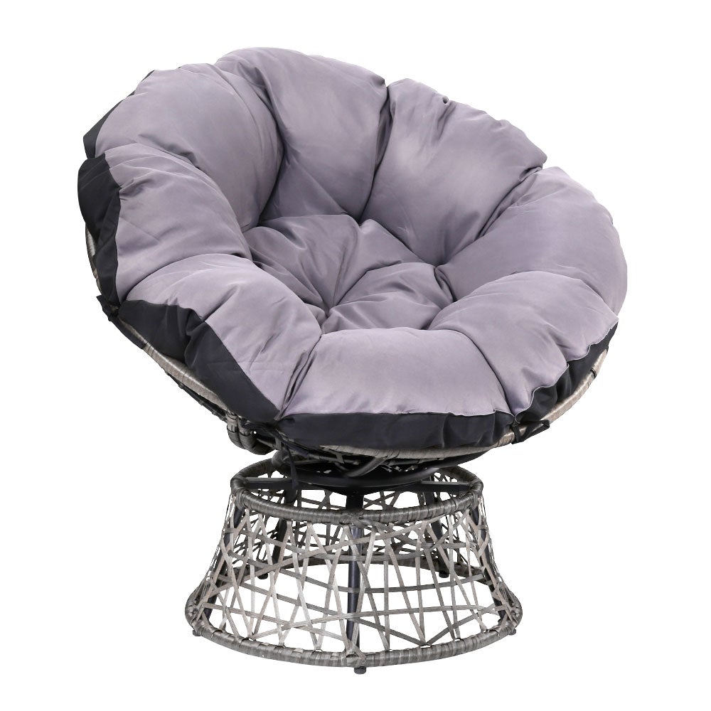 Gardeon Papasan Chair in Grey with thick padding and durable wicker design, perfect for indoor and outdoor relaxation.