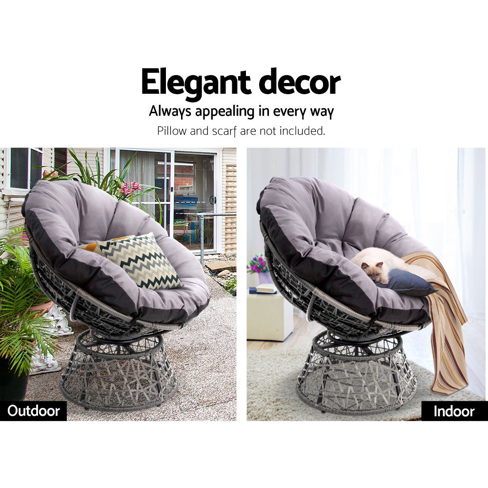 Gardeon Papasan Chair in Grey with thick padding and durable wicker design, perfect for indoor and outdoor relaxation.