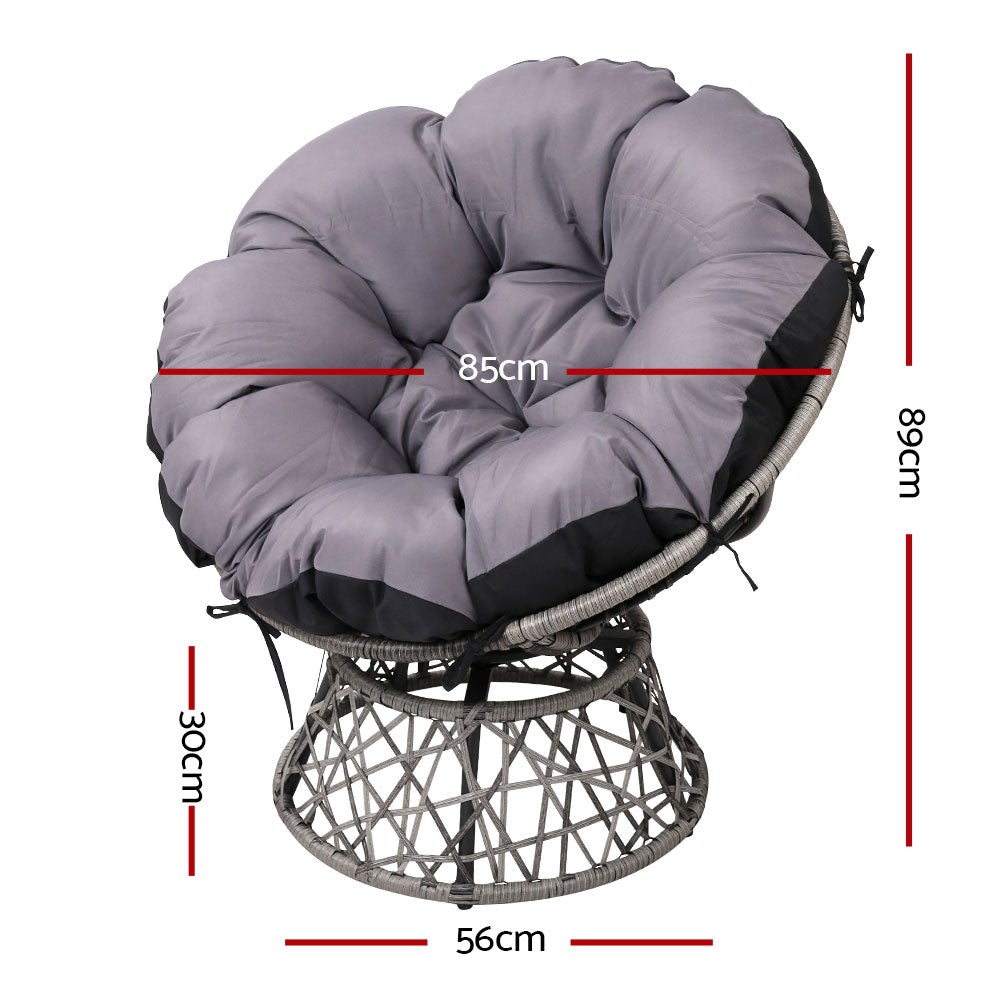 Gardeon Papasan Chair in Grey with thick padding and durable wicker design, perfect for indoor and outdoor relaxation.