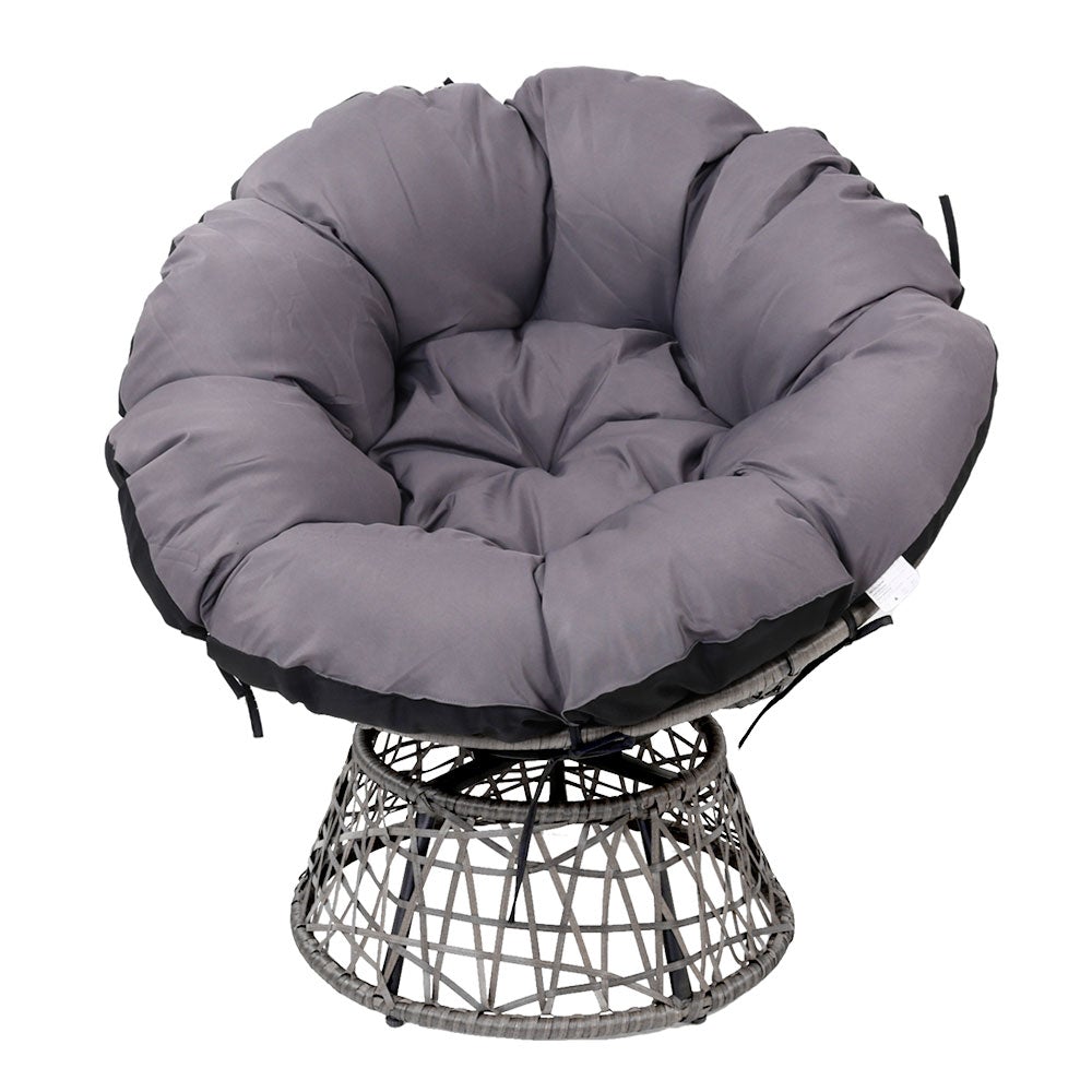 Gardeon Papasan Chair in Grey with thick padding and durable wicker design, perfect for indoor and outdoor relaxation.