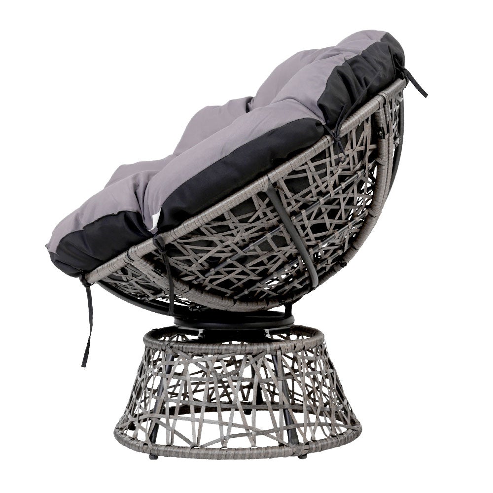 Gardeon Papasan Chair in Grey with thick padding and durable wicker design, perfect for indoor and outdoor relaxation.