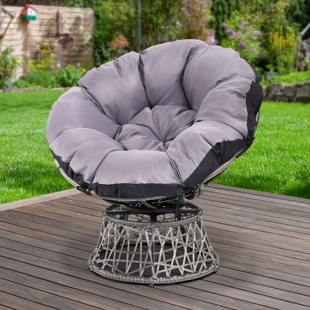 Gardeon Papasan Chair in Grey with thick padding and durable wicker design, perfect for indoor and outdoor relaxation.