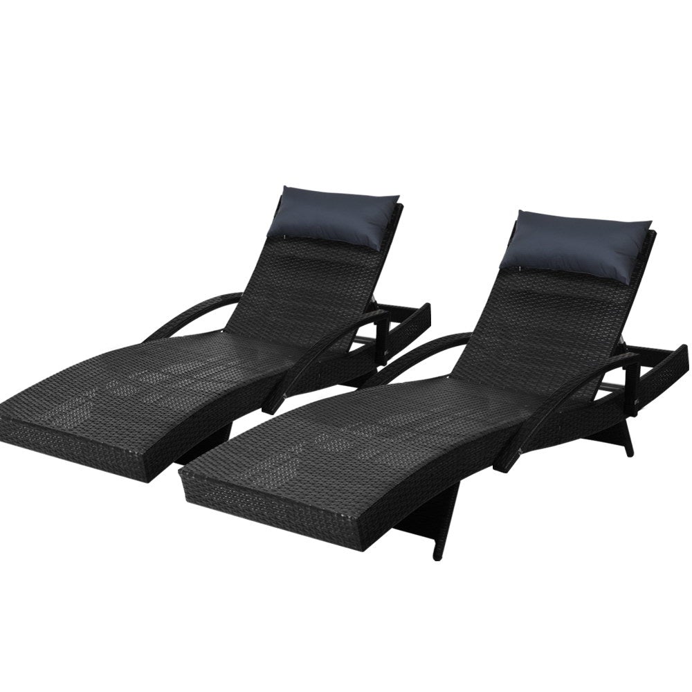 Gardeon Set of 2 Sun Lounge Outdoor Furniture featuring stylish wicker design and adjustable armrests, perfect for outdoor relaxation.