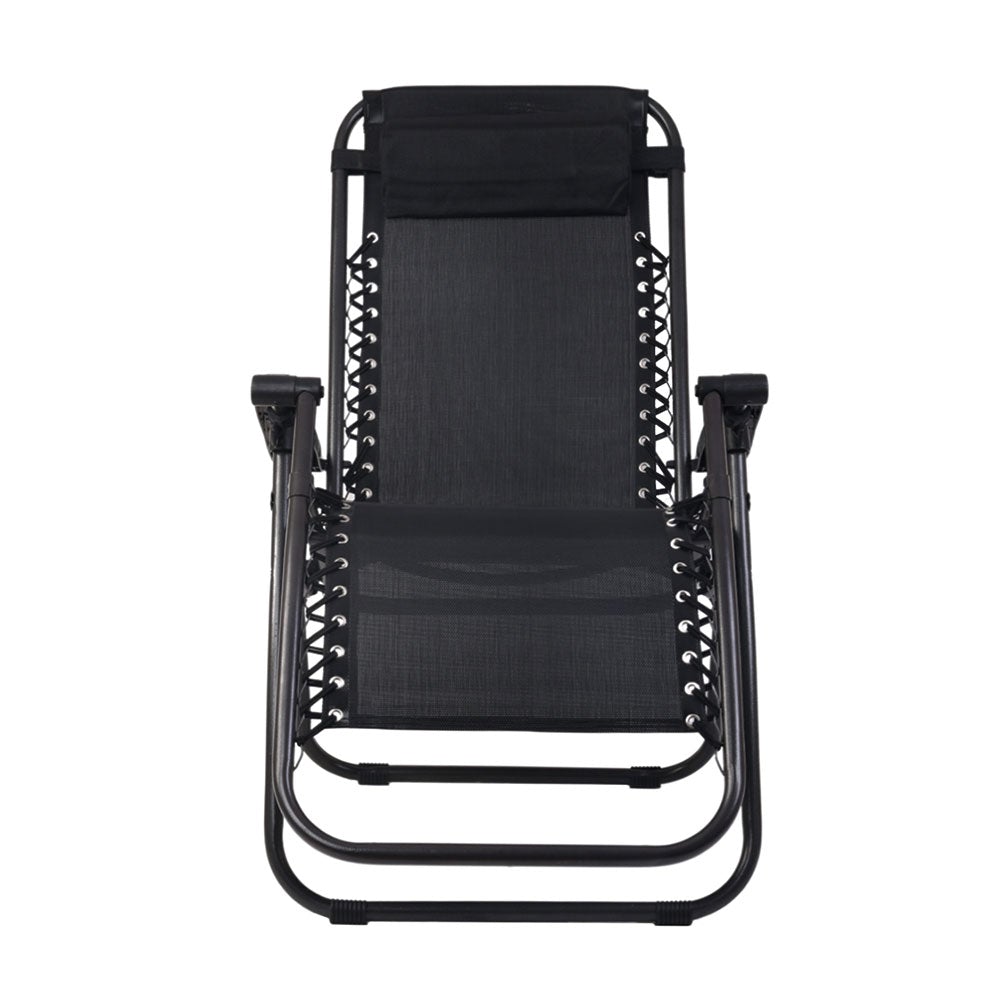 Gardeon Set of 2 Zero Gravity Chairs in black, featuring a ventilated mesh seat and adjustable reclining positions, perfect for outdoor relaxation.