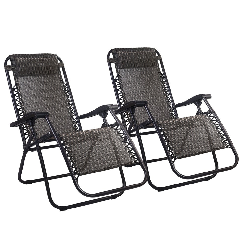 Gardeon Set of 2 Zero Gravity Chairs in grey, featuring a sleek design and adjustable reclining positions, perfect for outdoor relaxation.