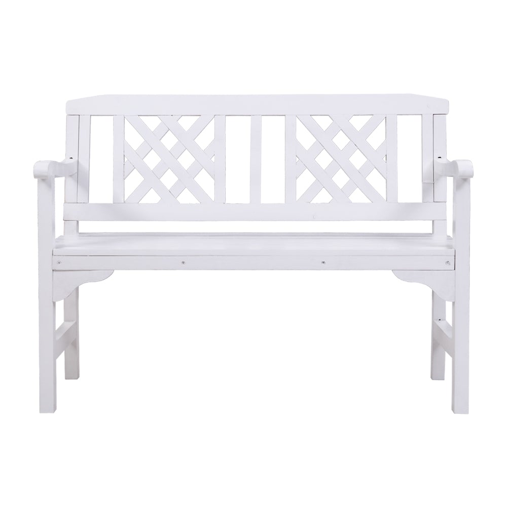 Gardeon Wooden Garden Bench featuring rustic design, handcrafted natural fir wood, and lattice-pattern backrest, suitable for outdoor and indoor use.