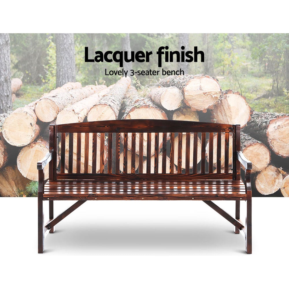 Gardeon Wooden Garden Bench made of natural fir wood, showcasing rustic design and sturdy construction, suitable for outdoor and indoor use.