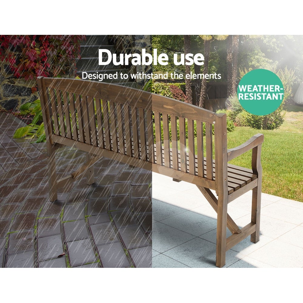 Gardeon Wooden Garden Bench Chair made of natural fir wood, showcasing rustic design and sturdy construction, suitable for outdoor and indoor use.