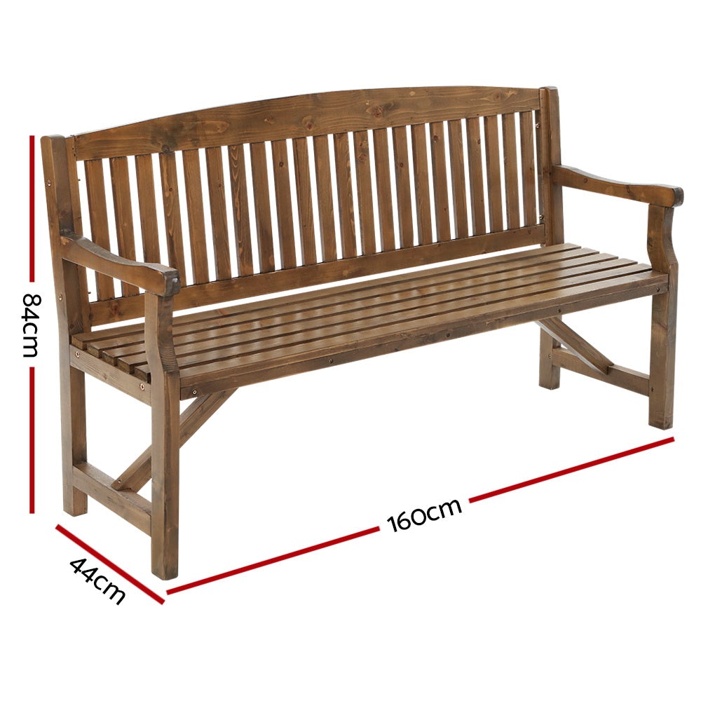 Gardeon Wooden Garden Bench Chair made of natural fir wood, showcasing rustic design and sturdy construction, suitable for outdoor and indoor use.