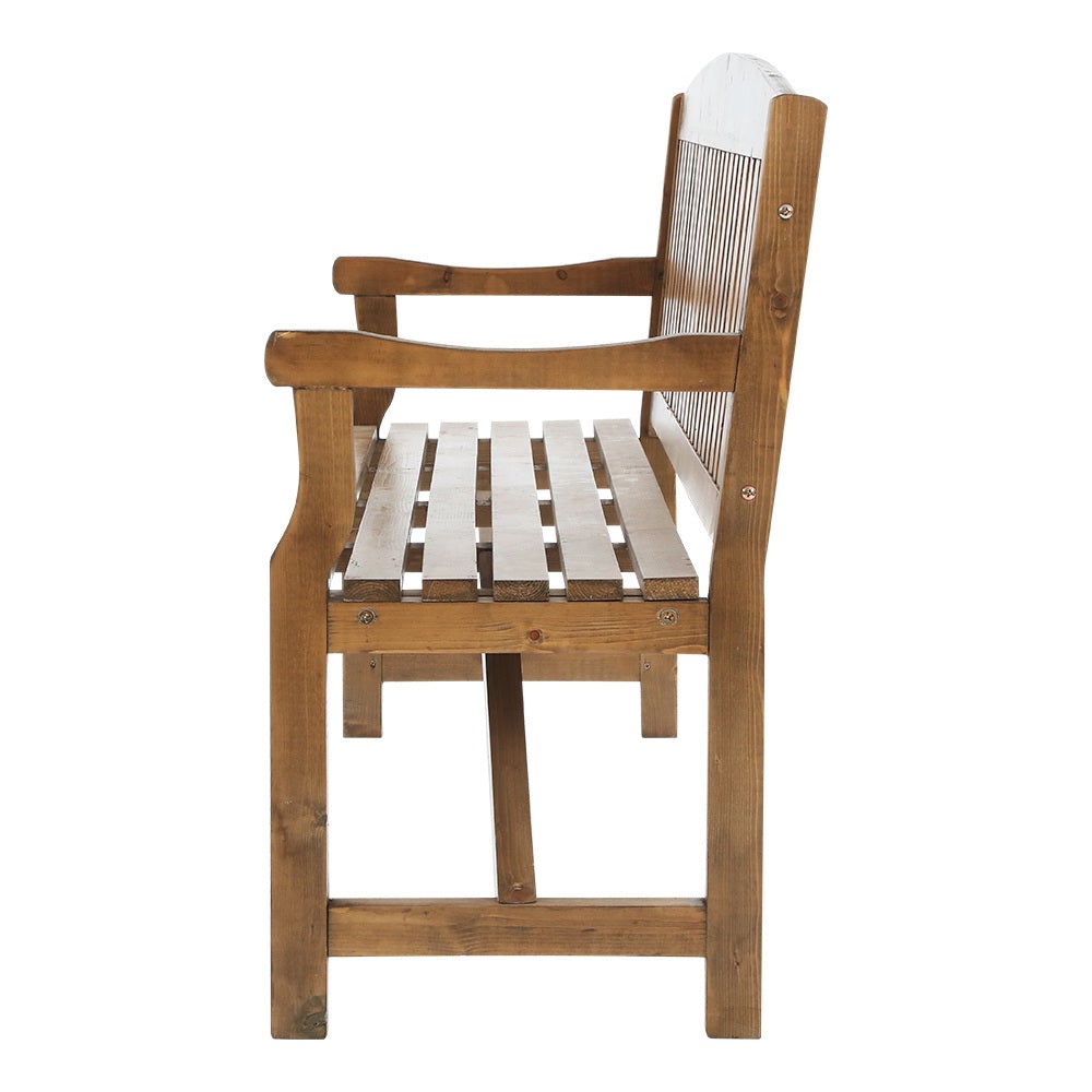 Gardeon Wooden Garden Bench Chair made of natural fir wood, showcasing rustic design and sturdy construction, suitable for outdoor and indoor use.