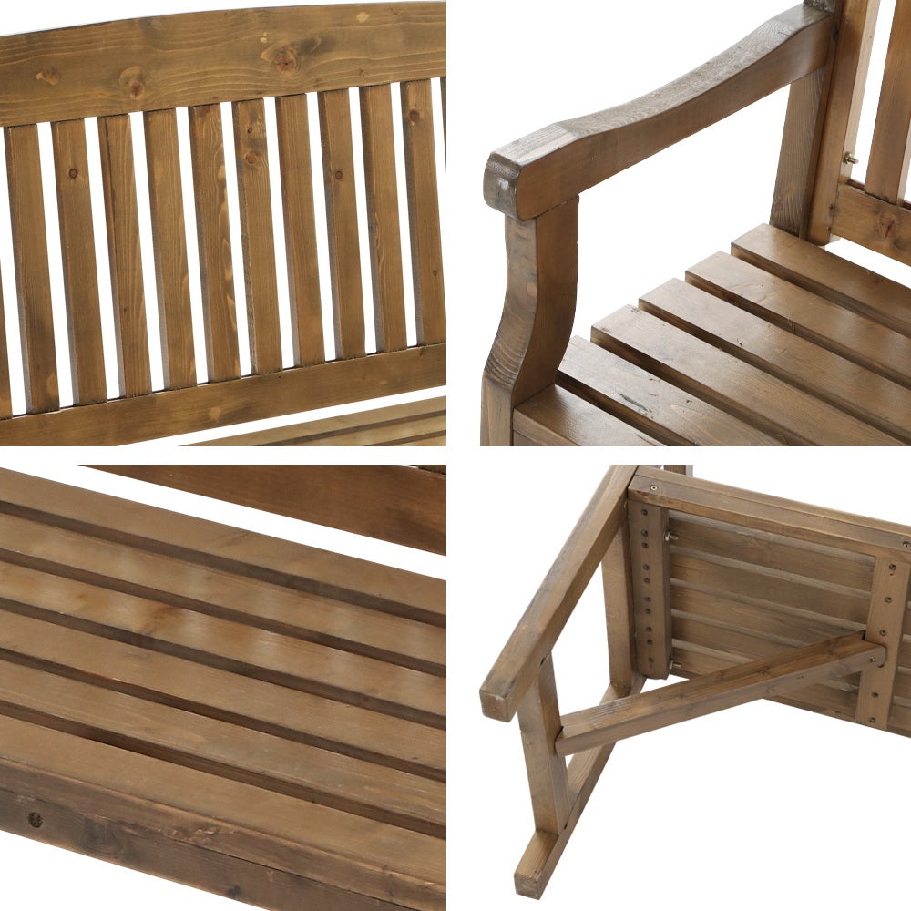 Gardeon Wooden Garden Bench Chair made of natural fir wood, showcasing rustic design and sturdy construction, suitable for outdoor and indoor use.