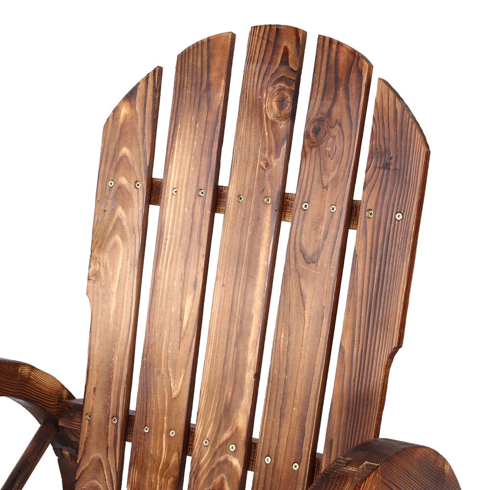 Gardeon Wooden Wagon Chair featuring rustic wagon-wheel armrests and a burnt wood finish, perfect for outdoor settings.