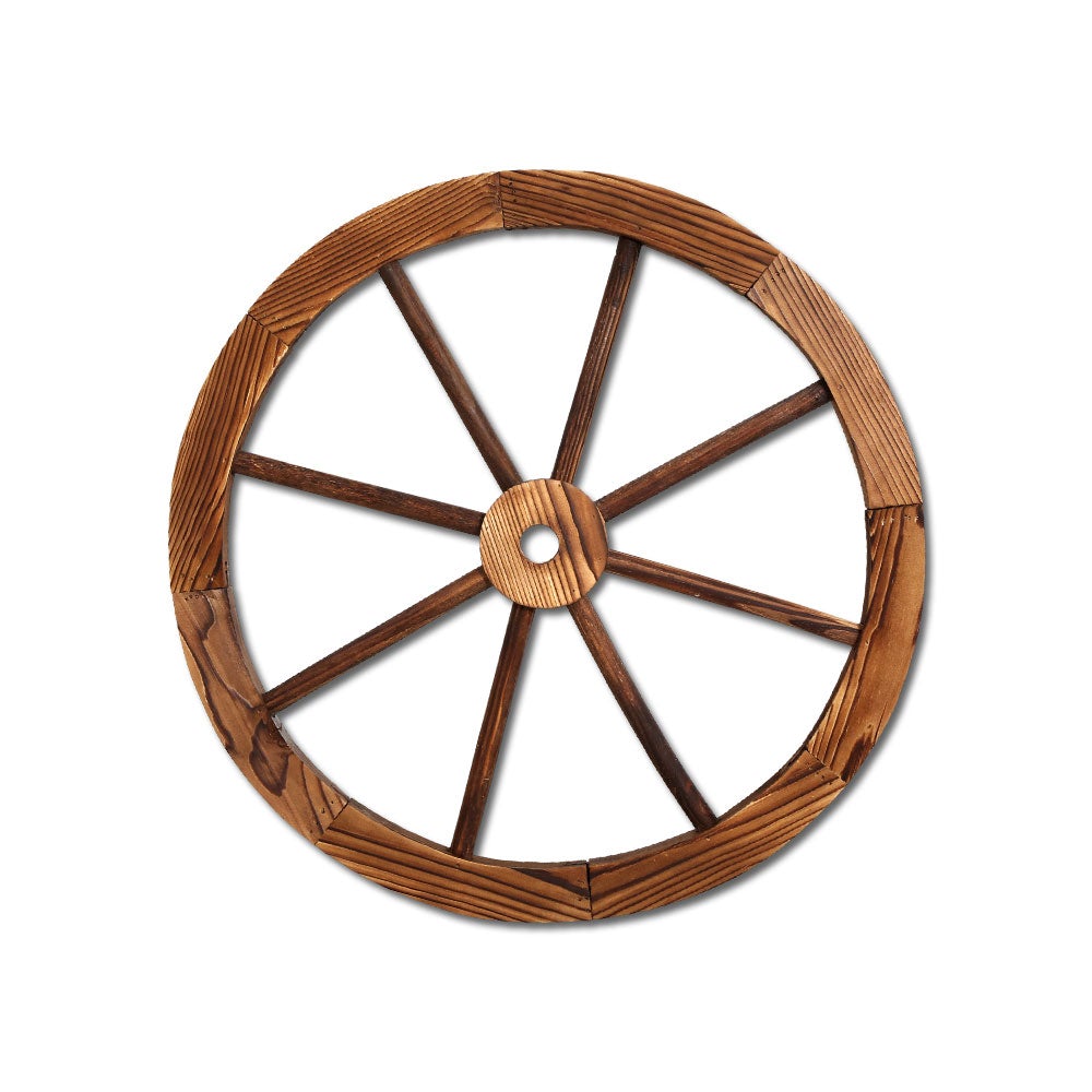 Gardeon Wooden Wagon Wheel made of fir wood with a rustic burnt finish, perfect for indoor and outdoor decor.