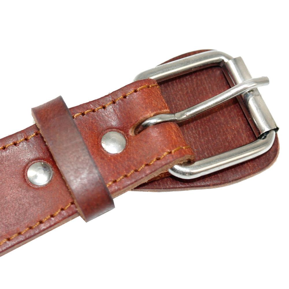 Genuine leather dog harness in brown, designed for medium to large dogs, featuring adjustable straps and padded comfort for walking and training.