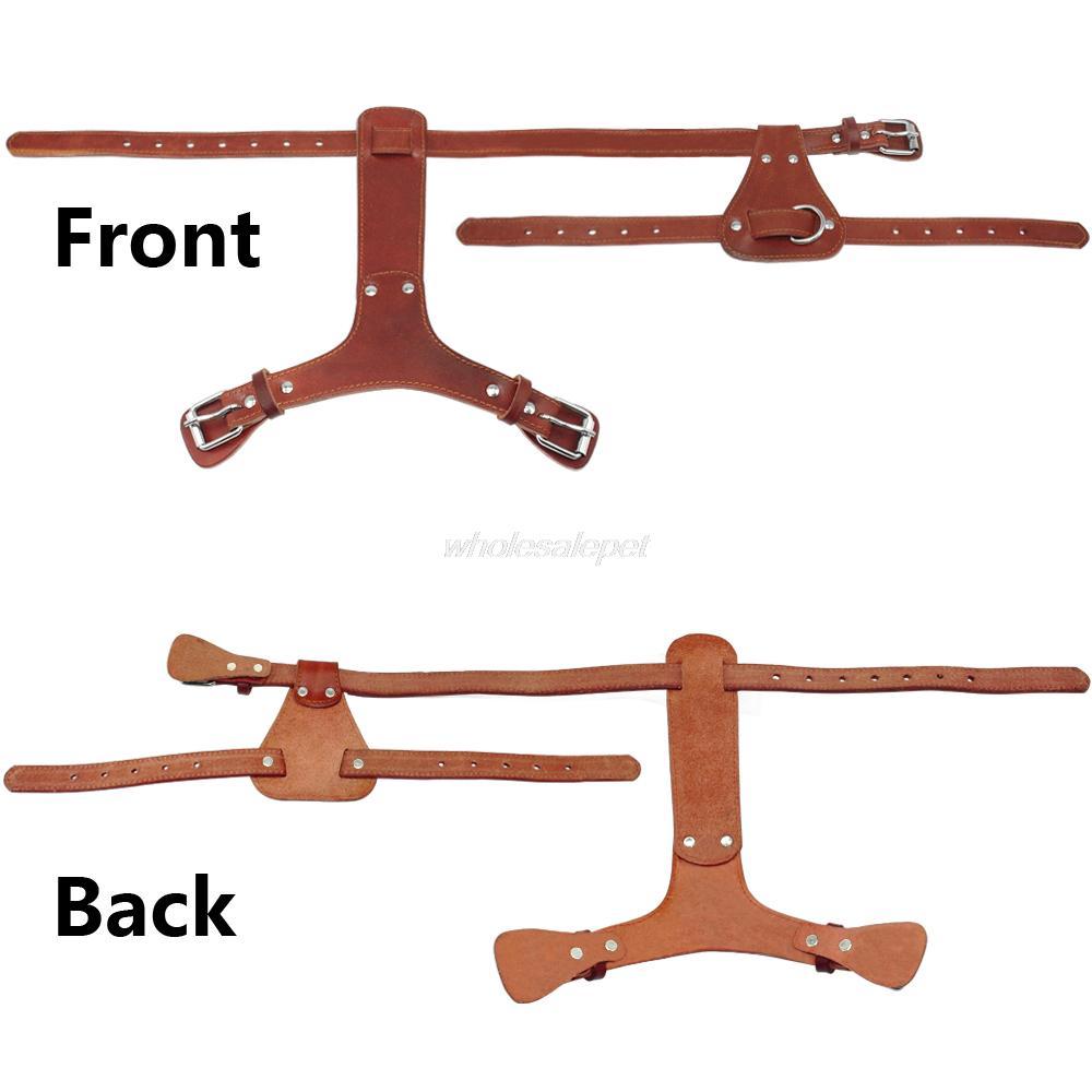 Genuine leather dog harness in brown, designed for medium to large dogs, featuring adjustable straps and padded comfort for walking and training.