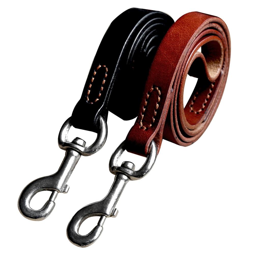 Genuine leather dog leash in black, designed for training and daily walks, showcasing its durable and stylish features.