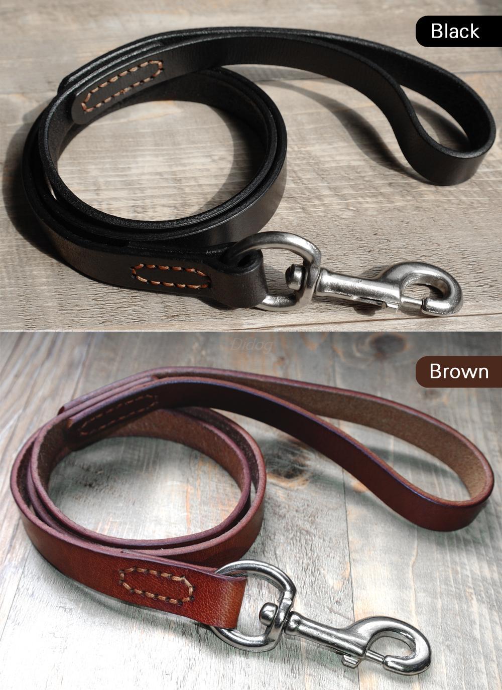 Genuine leather dog leash in black, designed for training and daily walks, showcasing its durable and stylish features.