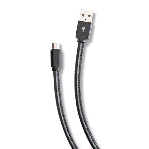 Genuine Leather Micro USB Cable in tan color with brushed aluminum tips, showcasing its stylish and durable design.