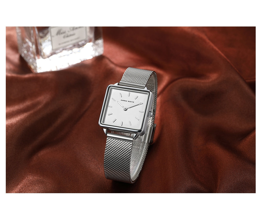 Genuine leather strap wristwatch for women with a square dial and Japan quartz movement, showcasing a simple and elegant design.