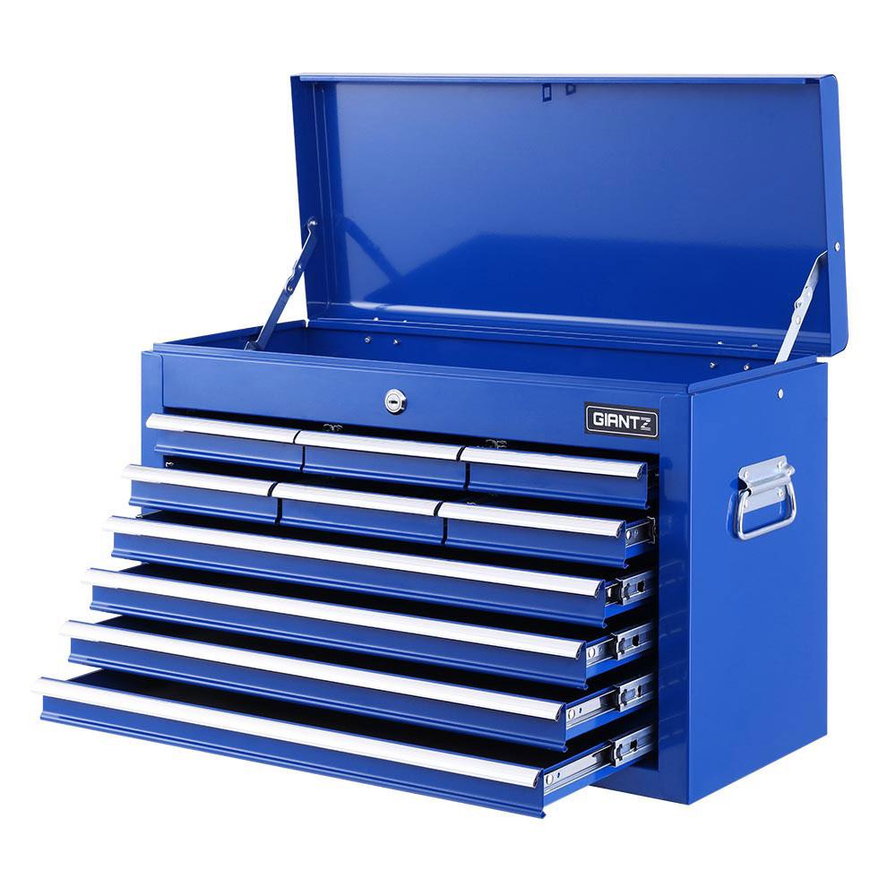 Giantz 10-Drawer Tool Box Chest Cabinet in blue, showcasing multiple drawers and sturdy construction for tool storage.