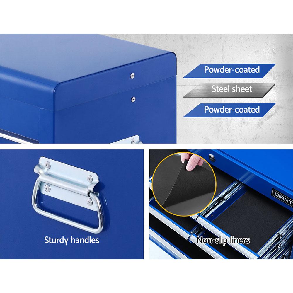 Giantz 10-Drawer Tool Box Chest Cabinet in blue, showcasing multiple drawers and sturdy construction for tool storage.