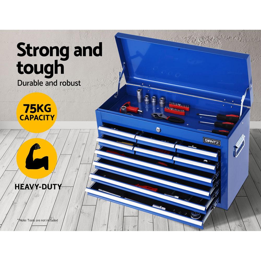 Giantz 10-Drawer Tool Box Chest Cabinet in blue, showcasing multiple drawers and sturdy construction for tool storage.