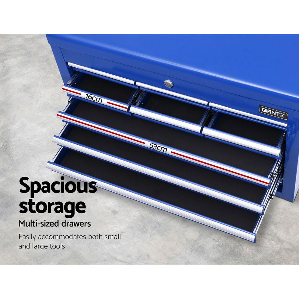 Giantz 10-Drawer Tool Box Chest Cabinet in blue, showcasing multiple drawers and sturdy construction for tool storage.