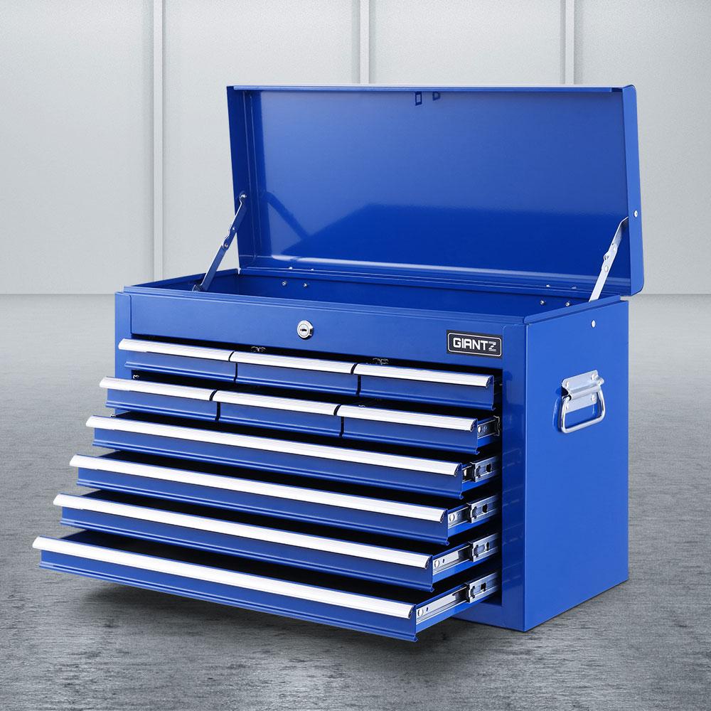 Giantz 10-Drawer Tool Box Chest Cabinet in blue, showcasing multiple drawers and sturdy construction for tool storage.