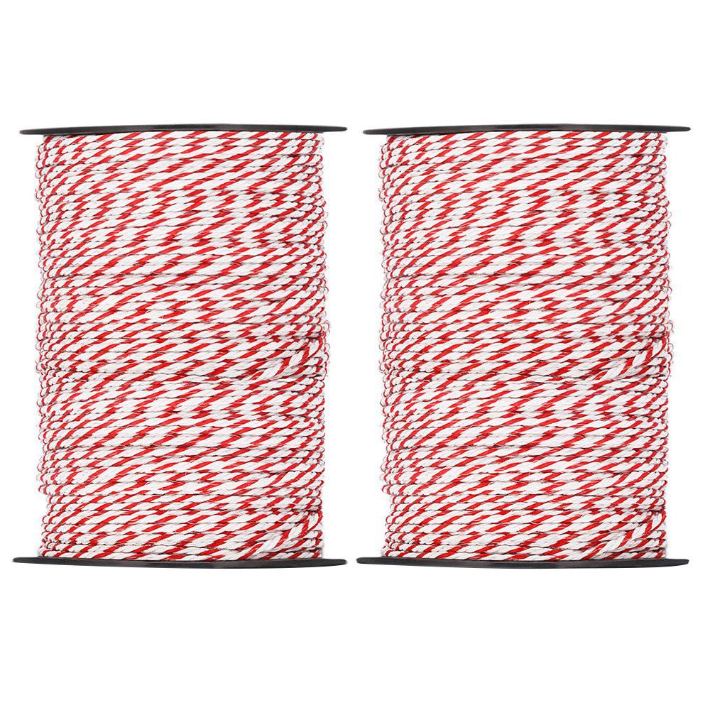 Giantz 1000M Electric Fence Wire Tape in red and white, showcasing its durable stainless steel strands and high visibility for livestock safety.