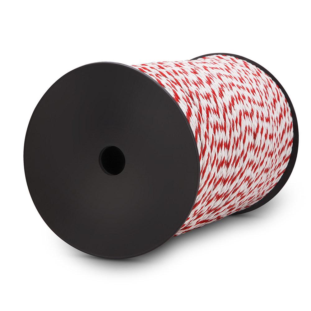 Giantz 1000M Electric Fence Wire Tape in red and white, showcasing its durable stainless steel strands and high visibility for livestock safety.